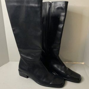 AJ Valenci Black Leather Knee High Women's Vintage Size 7 1/2" M Square Toe NEW